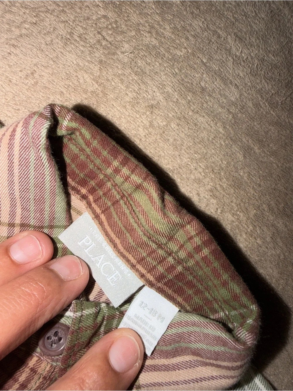 Children’s Place Plaid Button-Down Shirt in Green, Tan & White